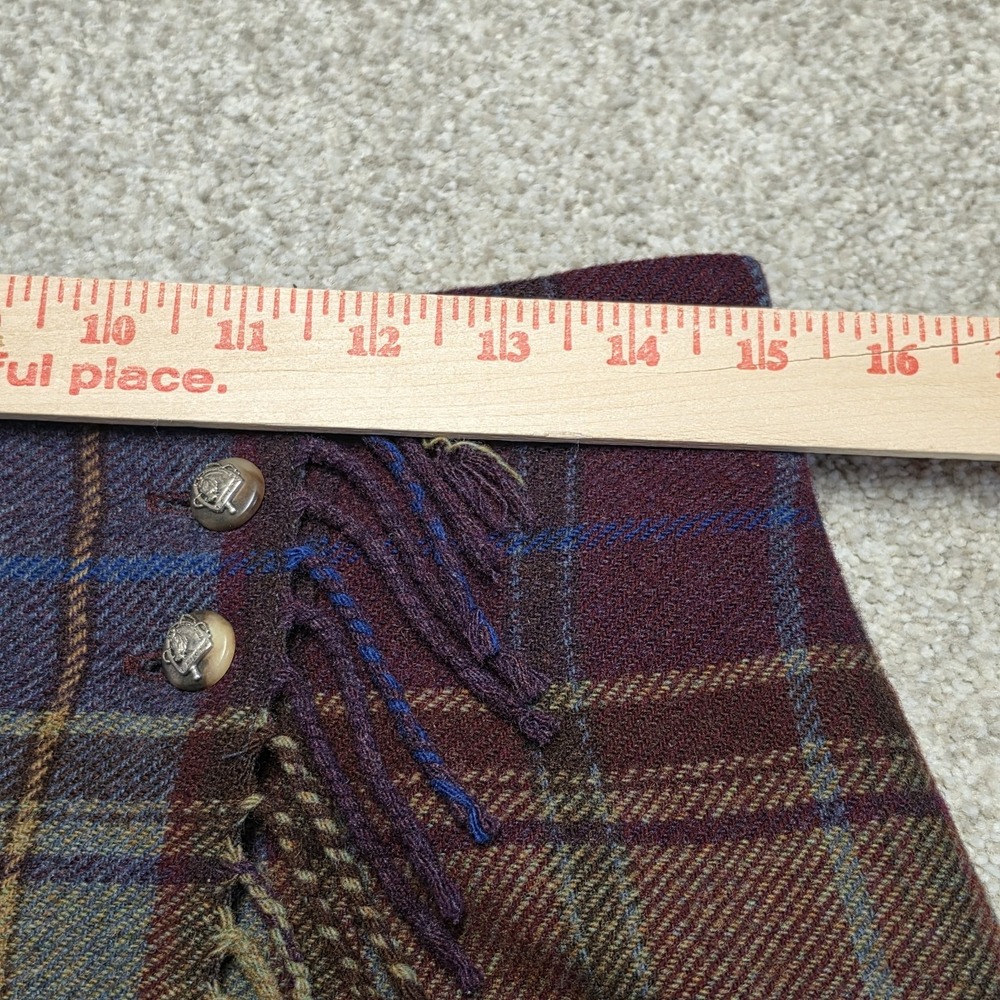Vintage 90s Lauren Ralph Lauren 100% Plaid Lambswool Skirt Fringe Size 12 Office - Picture 6 of 8